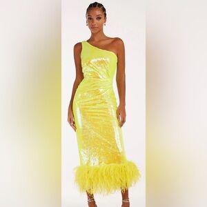 Women's Milla Vivid One-Shoulder Yellow sparkling Wrapped Midi Dress